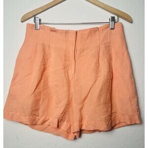 Ann Taylor Linen Blend Pleated Shorts Sz 4 Coral High Waist Pockets Classic
